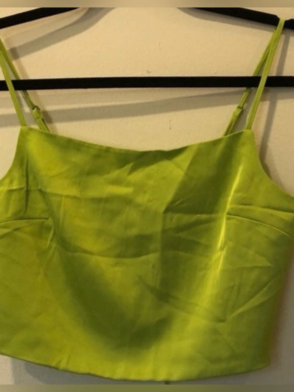 Rachel Zoe Chartreuse Satin Cropped Cami size Small
